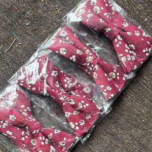 Set of 4 - Floral Burgundy Bow Tie